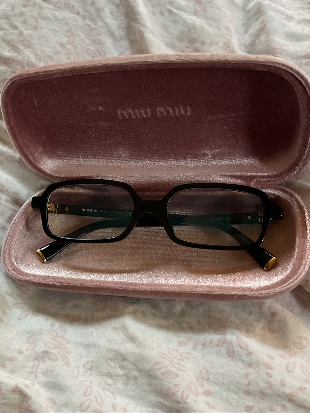 Miu Miu Black Rectangular Eyeglasses MIU MIU MU 01YV EYEGLASSES